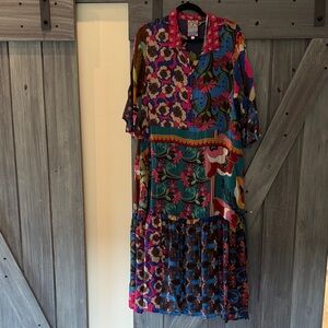 Johnny Was Colorful Floral Long Sleeve Dress in Large Petite